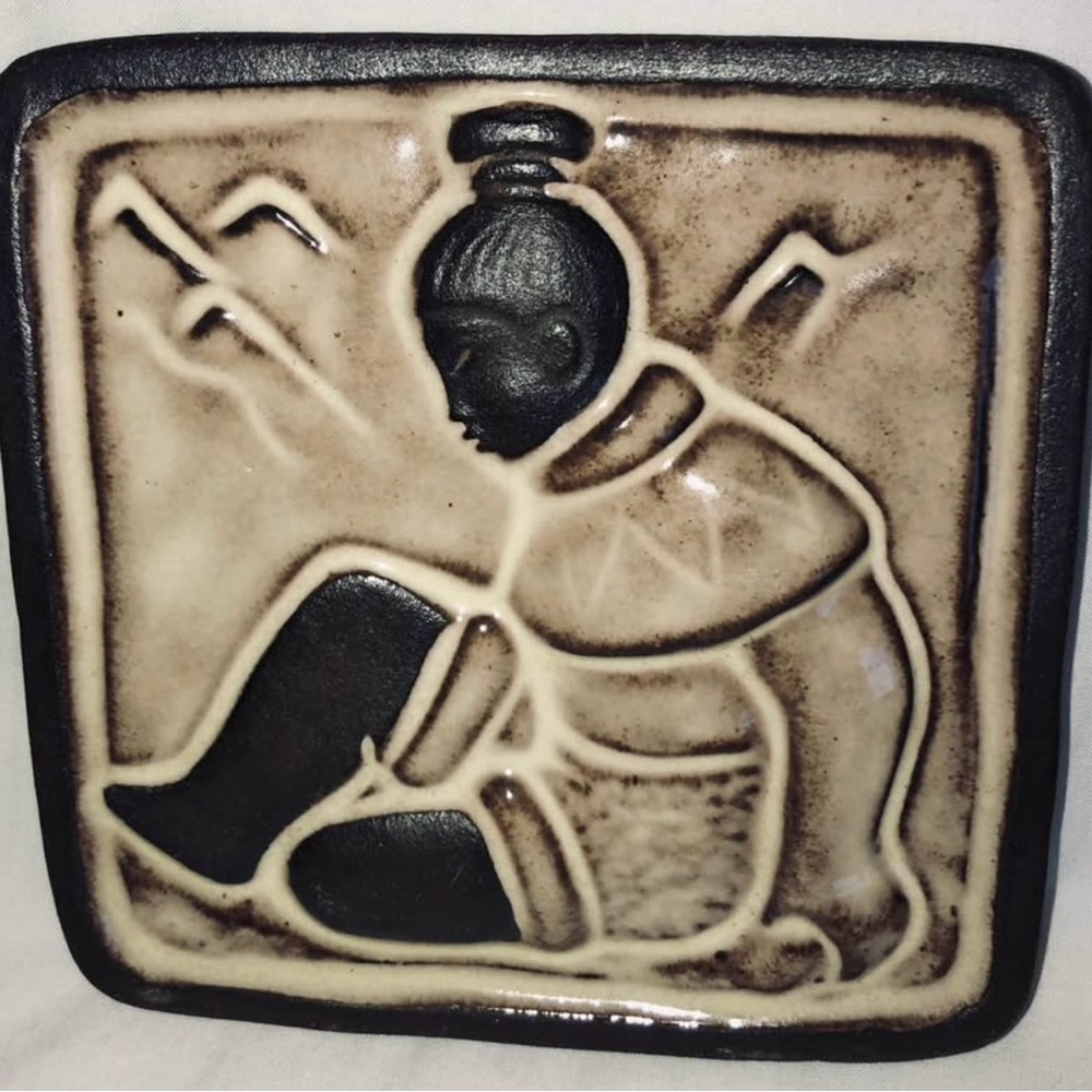 Vintage Danish Art Pottery Tile Hyllested Keramik Greenland Inuit 1960s Kahler